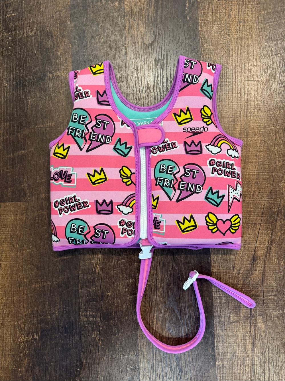 Speedo Kids Pink Graphic Swim Vest with Safety Strap